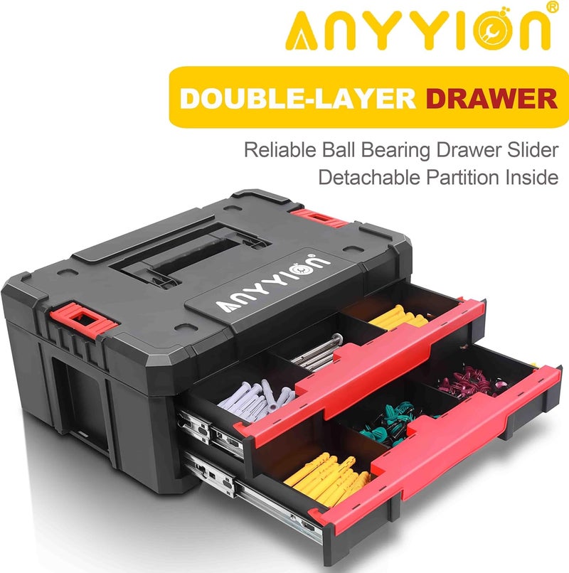 Anyyion Tool Storage Organizer with Double Drawers, Heavy Duty Latches, Stackable - Image 4